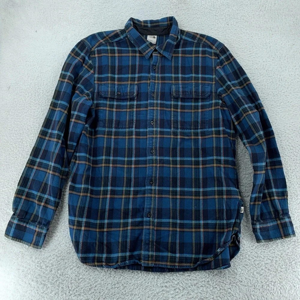 The North Face Flannel Shirt Mens XL Blue Plaid‎ Button Down Pockets